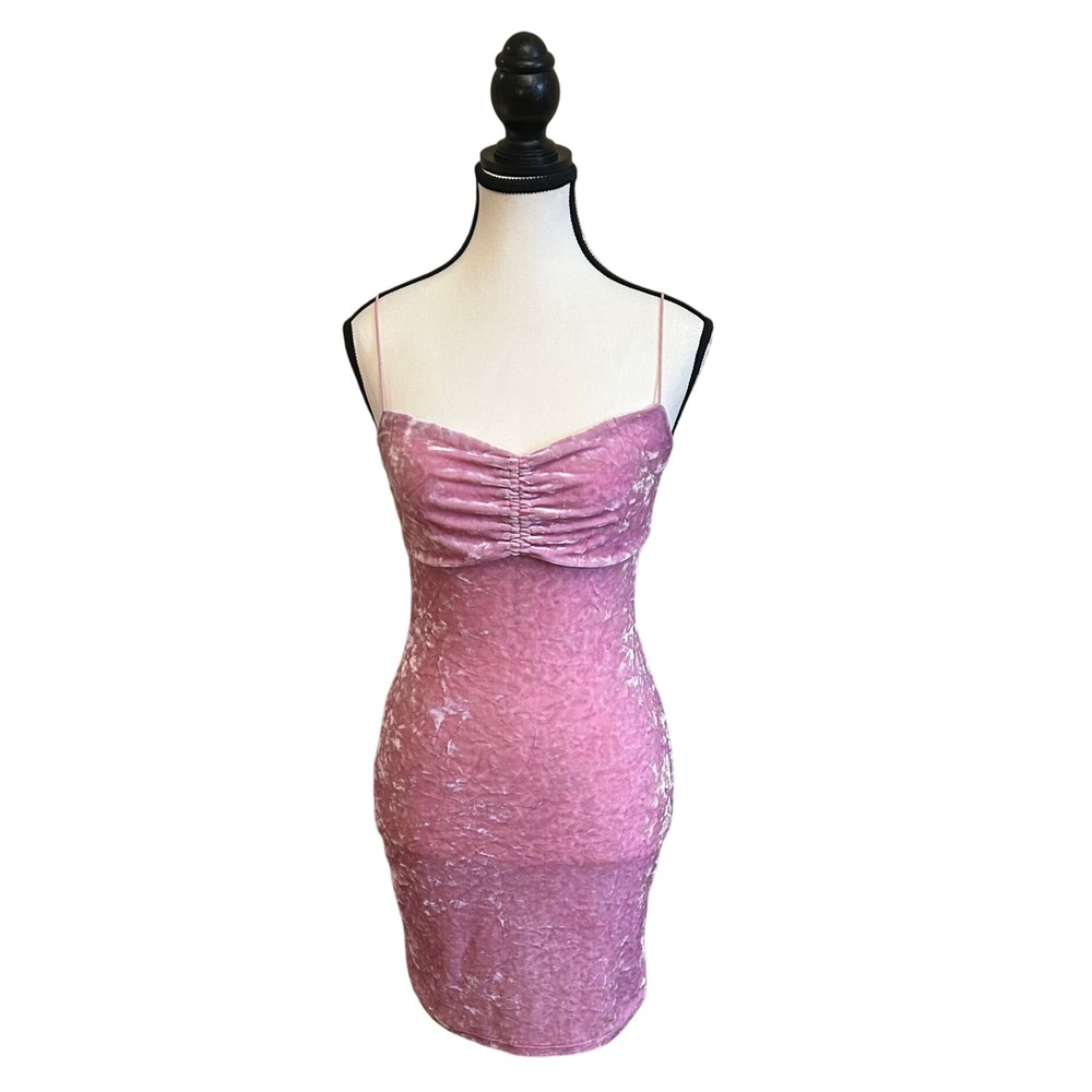 Urban Outfitters Pink Crushed Velvet‎ Mini Dress Bodycon Ruched Y2K Party